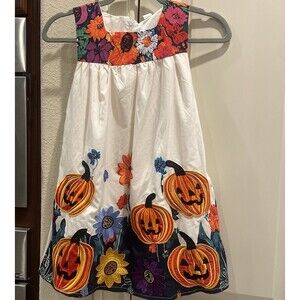 Mini Taylor Kids Halloween Pumpkin Dress 6-7Y Embroidered Floral Fall Boutique